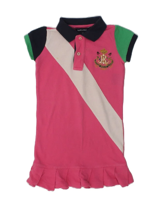 RALPH LAUREN Girls Graphic Polo Shirt 2-3 Years Pink Colourblock Cotton