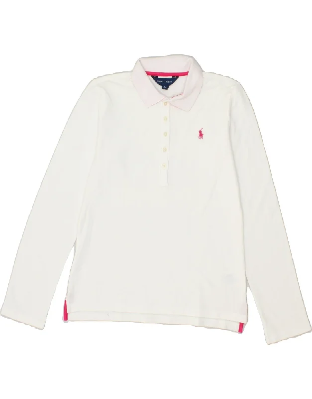 RALPH LAUREN Girls Long Sleeve Polo Shirt 15-16 Years XL White Cotton