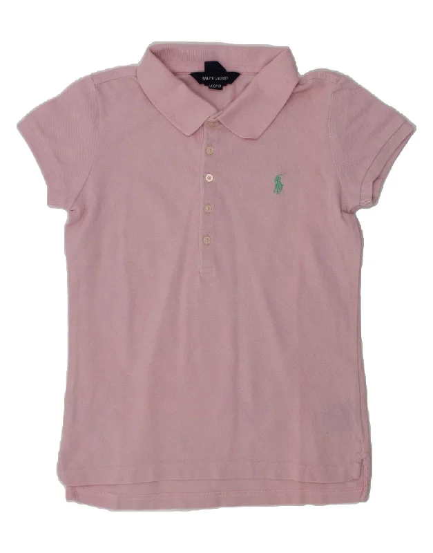 RALPH LAUREN Girls Polo Shirt 8-9 Years Medium Pink Cotton