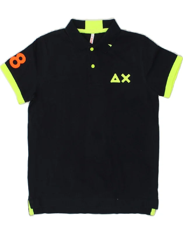 SUN68 Boys Graphic Polo Shirt 7-8 Years Navy Blue Cotton