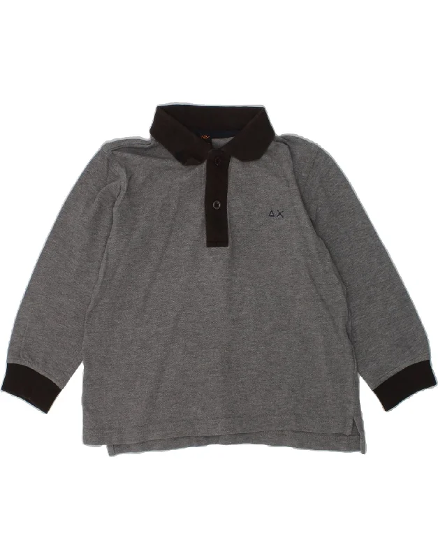 SUN68 Boys Long Sleeve Polo Shirt 3-4 Years Grey Colourblock Cotton