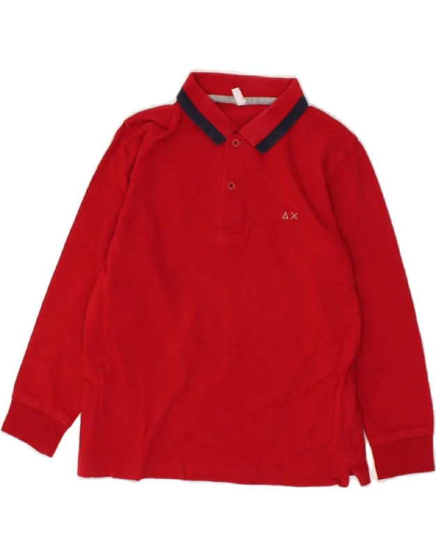 SUN68 Boys Long Sleeve Polo Shirt 5-6 Years Red Cotton