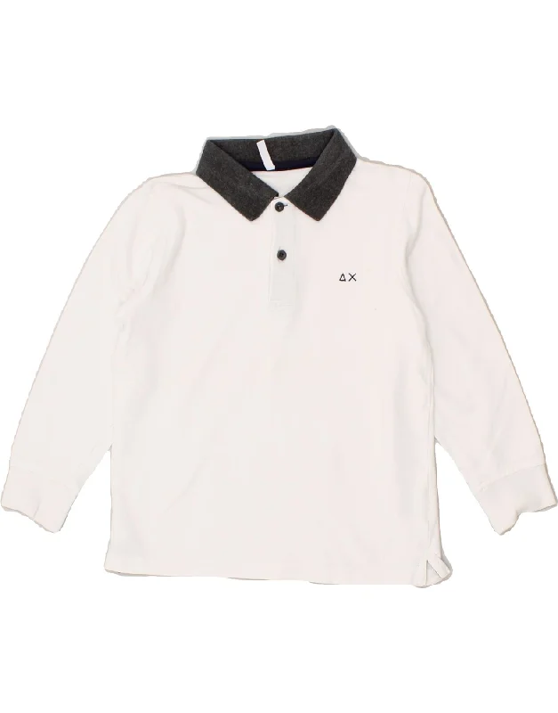 SUN68 Boys Long Sleeve Polo Shirt 5-6 Years White Cotton