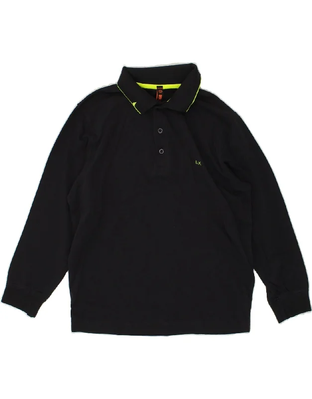 SUN68 Boys Long Sleeve Polo Shirt 8-9 Years Small Black