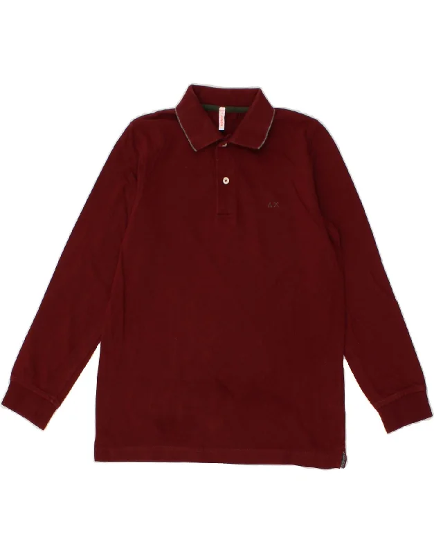 SUN68 Boys Long Sleeve Polo Shirt 9-10 Years Burgundy Cotton