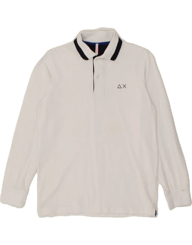 SUN68 Boys Long Sleeve Polo Shirt 9-10 Years White Cotton