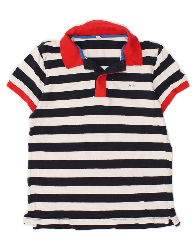 SUN68 Boys Polo Shirt 7-8 Years Black Striped Cotton