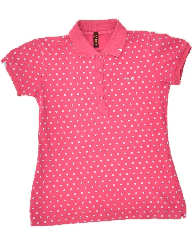 SUN68 Girls Polo Shirt 7-8 Years Pink Polka Dot Cotton