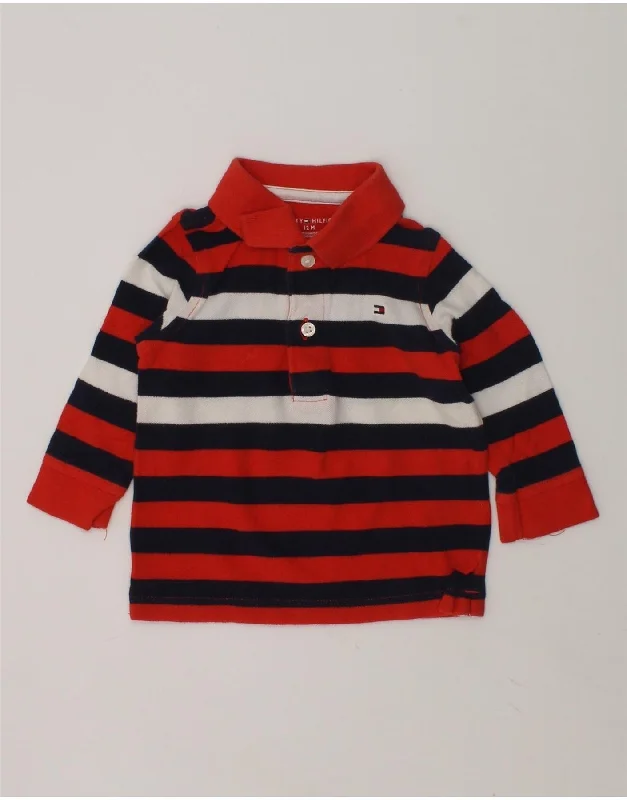 TOMMY HILFIGER Baby Boys Long Sleeve Polo Shirt 9-12 Months Red Striped