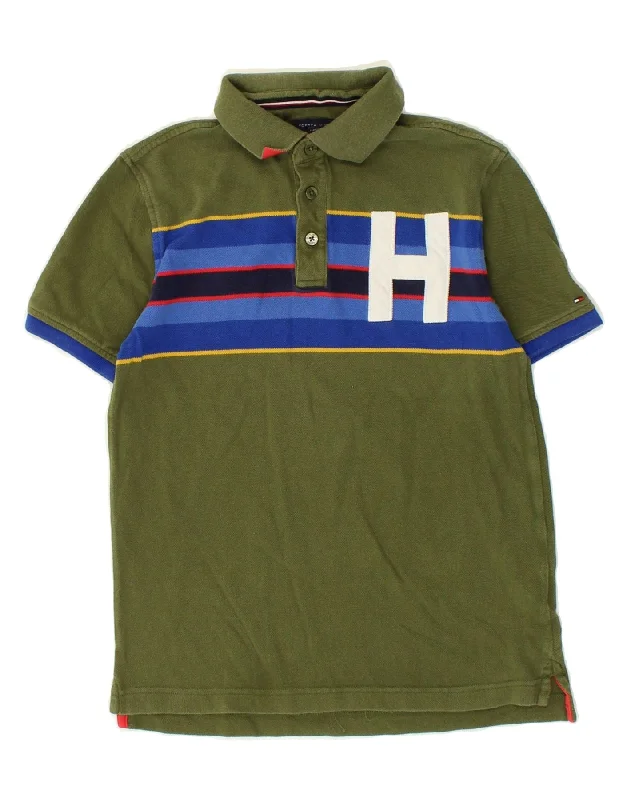 TOMMY HILFIGER Boys Graphic Polo Shirt 12-13 Years Large Khaki Cotton