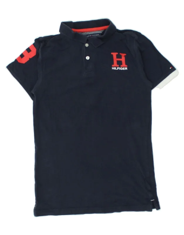 TOMMY HILFIGER Boys Graphic Polo Shirt 15-16 Years XL Navy Blue Cotton