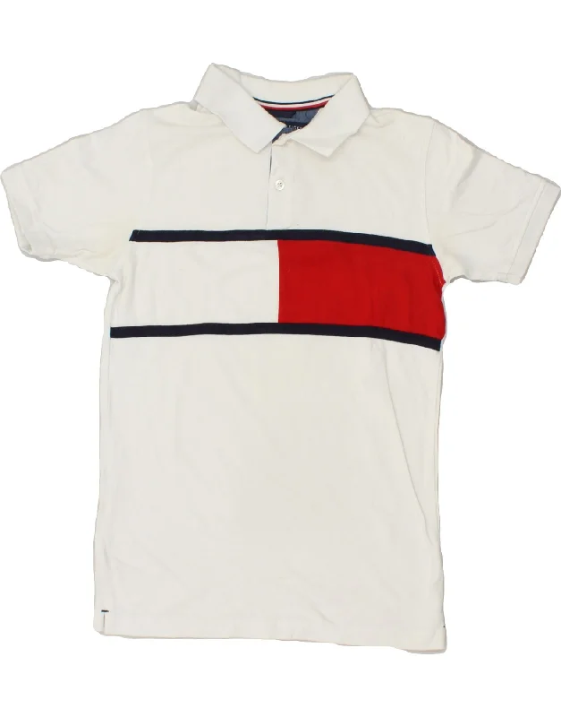 TOMMY HILFIGER Boys Graphic Polo Shirt 15-16 Years XL  White Cotton