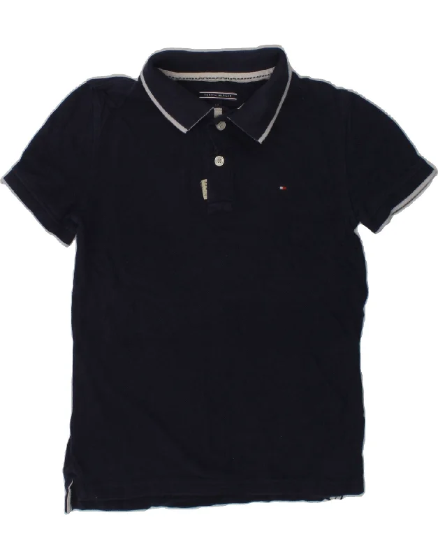 TOMMY HILFIGER Boys Graphic Polo Shirt 7-8 Years Navy Blue Cotton