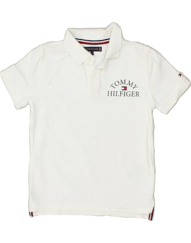 TOMMY HILFIGER Boys Graphic Polo Shirt 7-8 Years White Cotton