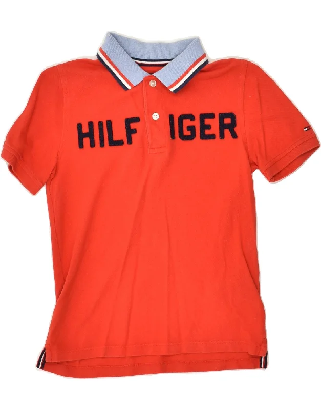 TOMMY HILFIGER Boys Graphic Polo Shirt 8-9 Years Medium Red Cotton