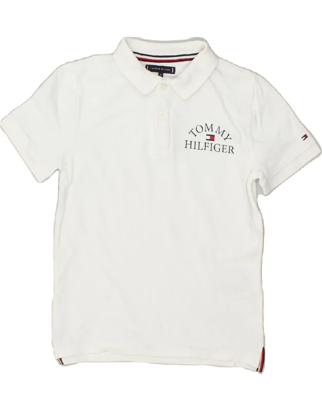 TOMMY HILFIGER Boys Graphic Polo Shirt 9-10 Years White Cotton