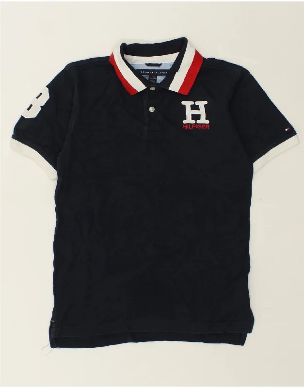 TOMMY HILFIGER Boys Graphic Rugby Polo Shirt 15-16 Years Large Navy Blue