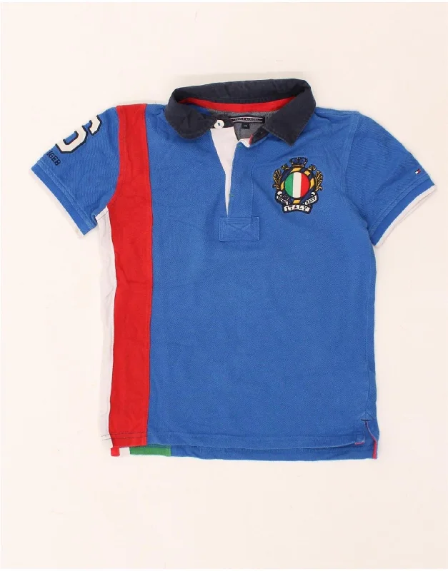 TOMMY HILFIGER Boys Graphic Rugby Polo Shirt 6-7 Years Blue Colourblock