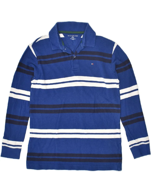 TOMMY HILFIGER Boys Long Sleeve Polo Shirt 12-13 Years Large  Blue Striped