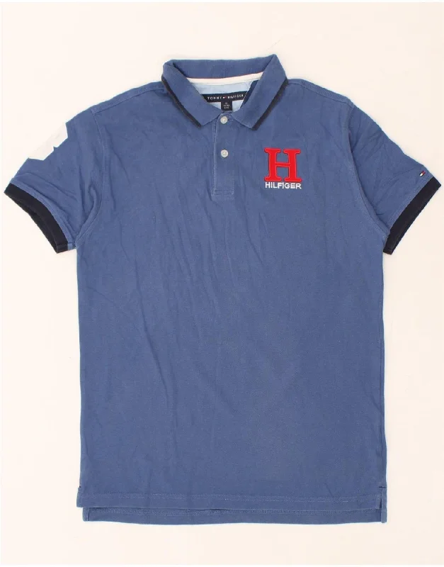 TOMMY HILFIGER Boys Polo Shirt 11-12 Years XL Navy Blue Cotton