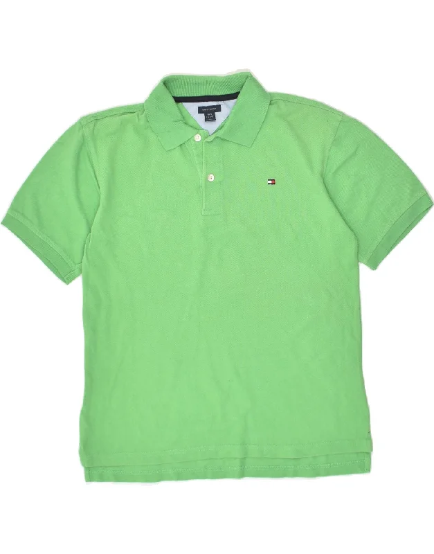 TOMMY HILFIGER Boys Polo Shirt 12-13 Years Medium Green Cotton