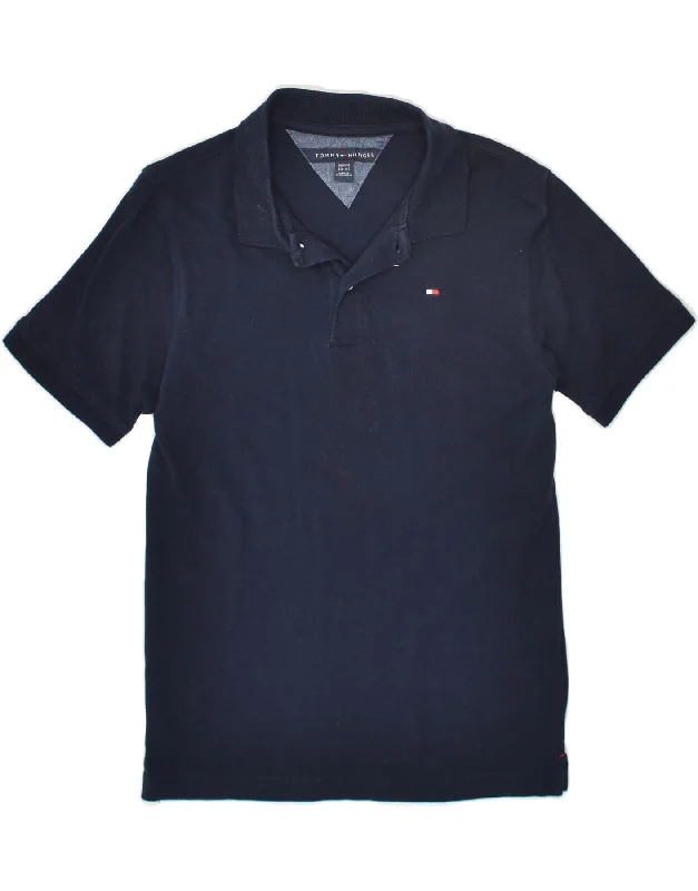 TOMMY HILFIGER Boys Polo Shirt 12-13 Years Medium Navy Blue Cotton