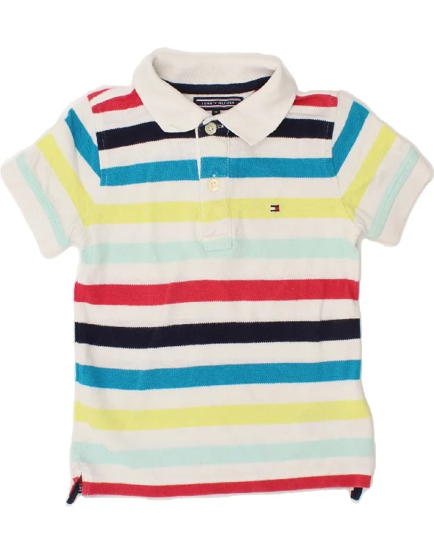 TOMMY HILFIGER Boys Polo Shirt 2-3 Years White Striped Cotton