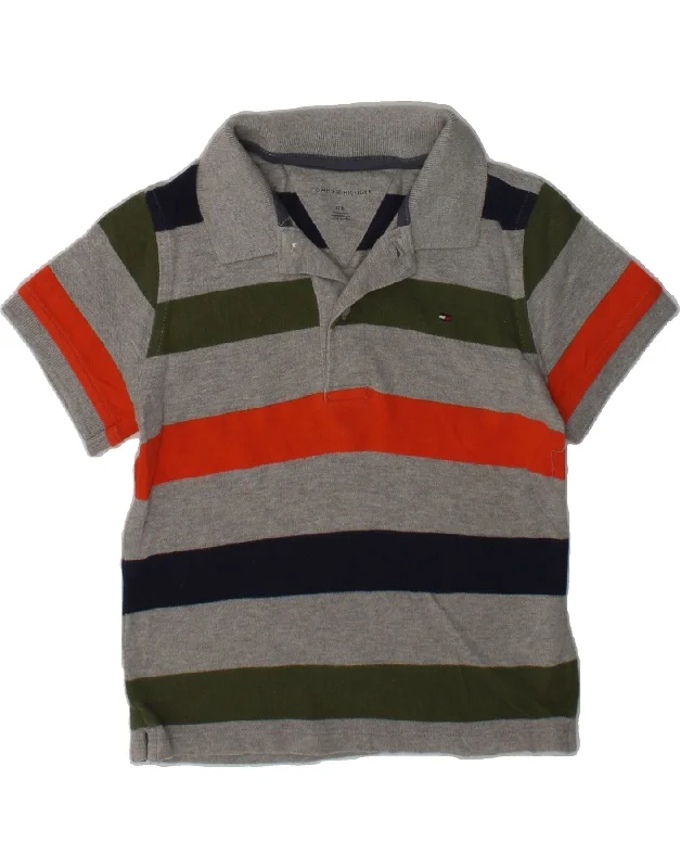 TOMMY HILFIGER Boys Polo Shirt 3-4 Years Grey Striped Cotton