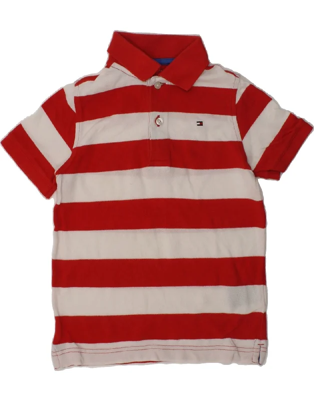 TOMMY HILFIGER Boys Polo Shirt 4-5 Years XS Red Striped Cotton