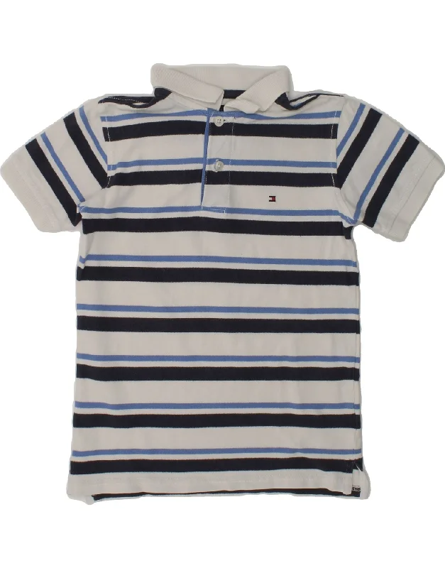 TOMMY HILFIGER Boys Polo Shirt 6-7 Years Grey Striped Cotton