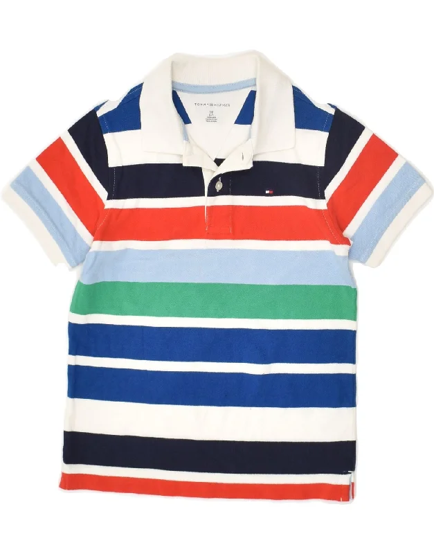 TOMMY HILFIGER Boys Polo Shirt 6-7 Years Small  Blue Striped Cotton