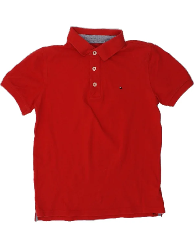 TOMMY HILFIGER Boys Polo Shirt 9-10 Years Red Cotton