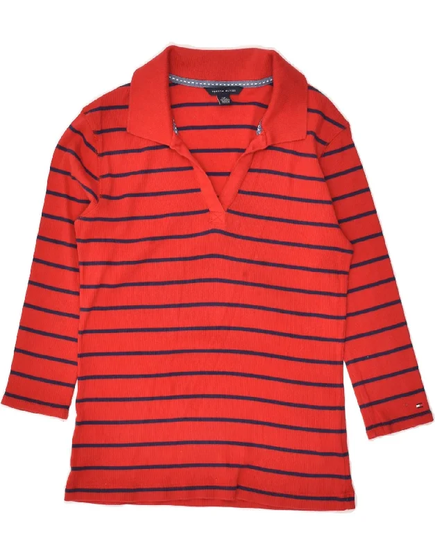 TOMMY HILFIGER Girls Long Sleeve Polo Shirt 12-13 Years Small Red Striped