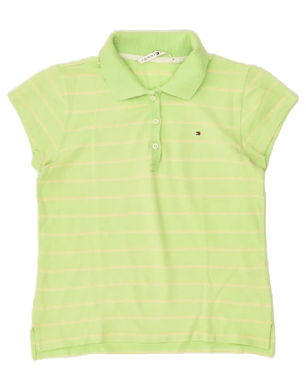 TOMMY HILFIGER Girls Polo Shirt 12-13 Years Large Green Striped Cotton