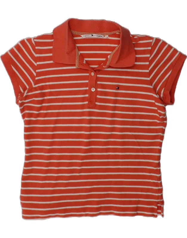 TOMMY HILFIGER Girls Polo Shirt 12-13 Years Medium Red Striped Cotton