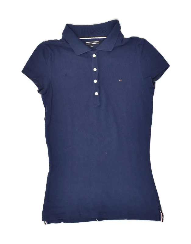 TOMMY HILFIGER Girls Polo Shirt 13-14 Years Navy Blue Cotton