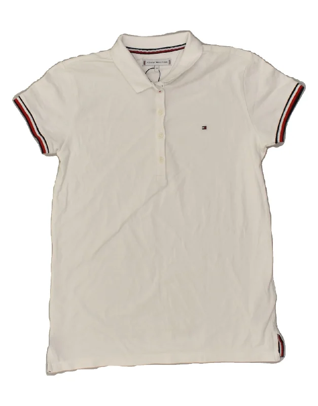 TOMMY HILFIGER Girls Polo Shirt 13-14 Years White Cotton