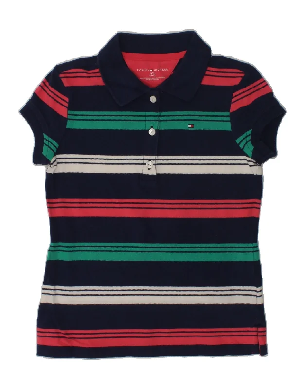 TOMMY HILFIGER Girls Polo Shirt 6-7 Years Small Multicoloured Striped