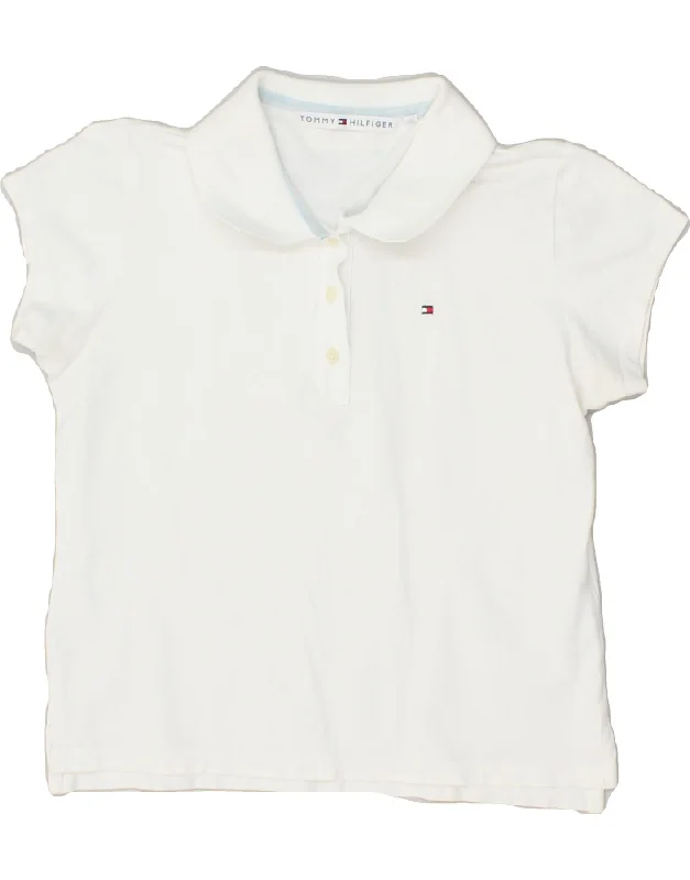 TOMMY HILFIGER Girls Polo Shirt 9-10 Years Medium White Cotton