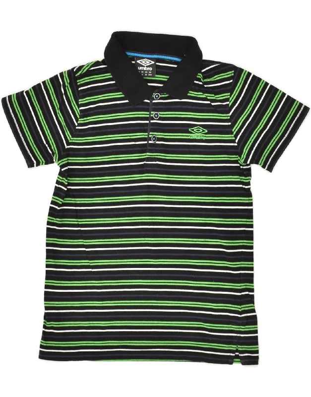 UMBRO Boys Polo Shirt 11-12 Years Large Multicoloured Striped Cotton