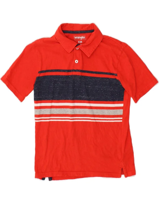 WRANGLER Boys Polo Shirt 7-8 Years Medium Red Colourblock Cotton