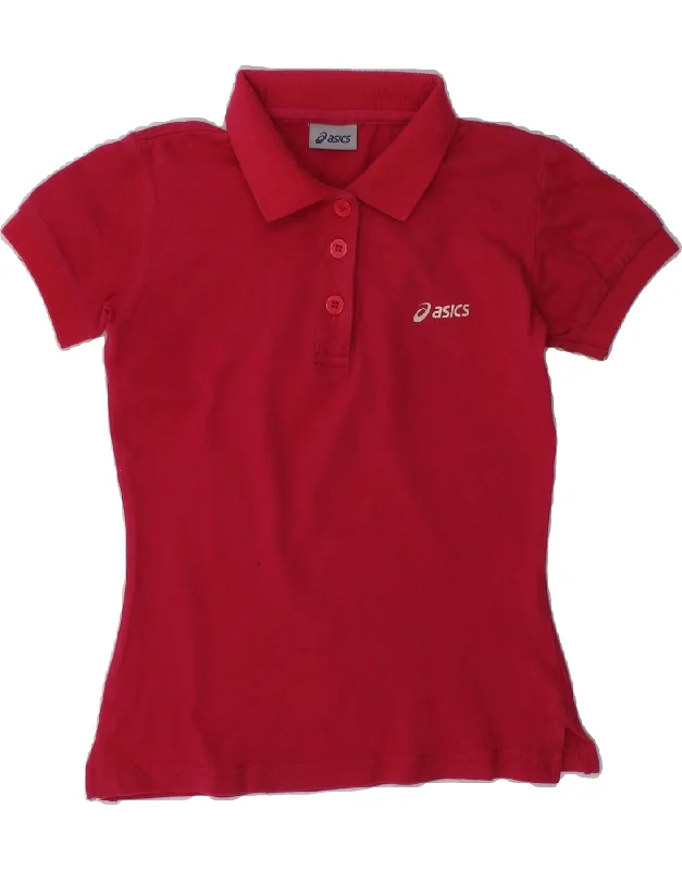 ASICS Girls Polo Shirt 7-8 Years Red Cotton