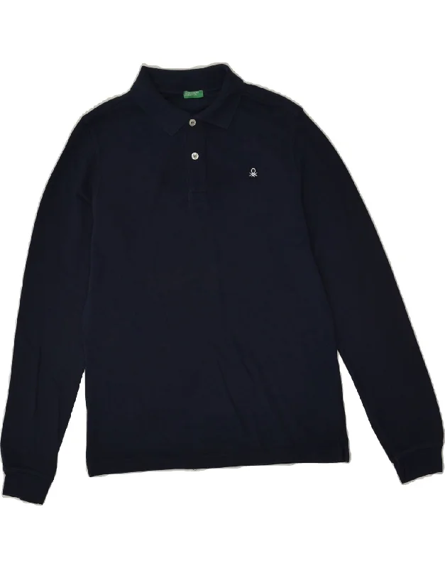 BENETTON Boys Long Sleeve Polo Shirt 11-12 Years 2XL Navy Blue Cotton