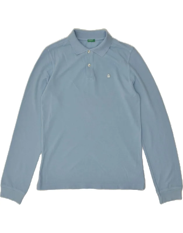 BENETTON Boys Long Sleeve Polo Shirt 13-14 Years 3XL Blue Cotton