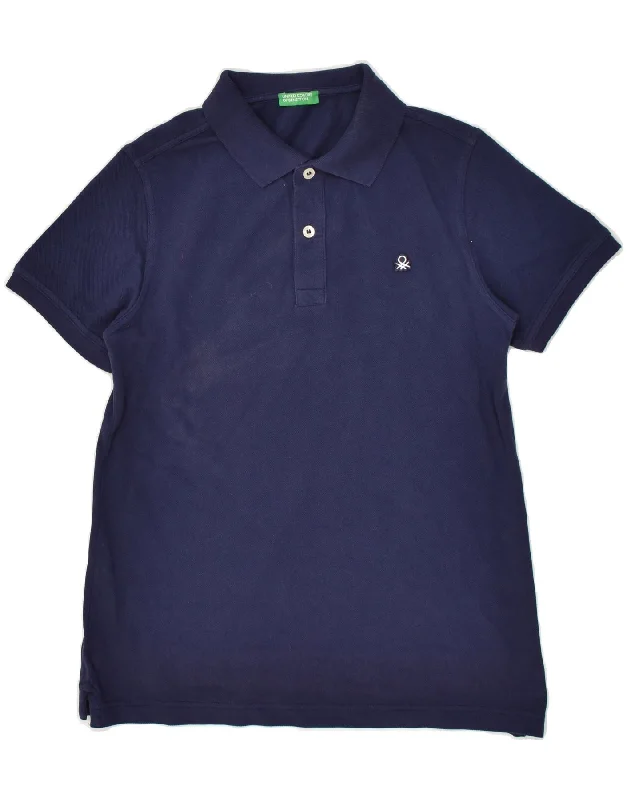 BENETTON Boys Polo Shirt 11-12 Years 2XL Navy Blue Cotton