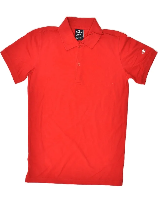 CHAMPION Boys Polo Shirt 11-12 Years Large Red Cotton