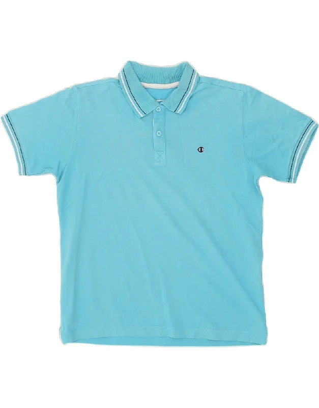 CHAMPION Boys Polo Shirt 9-10 Years Medium Blue Cotton