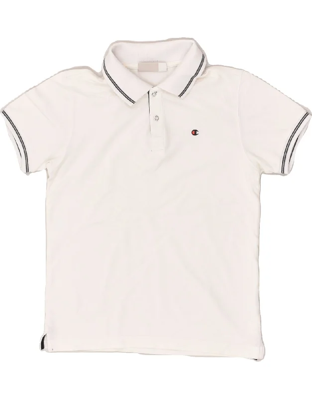 CHAMPION Boys Polo Shirt 9-10 Years Medium  White Cotton