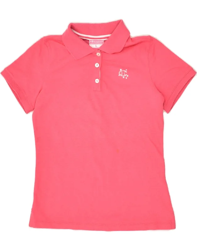 CHAMPION Girls Polo Shirt 11-12 Years Large Pink Cotton