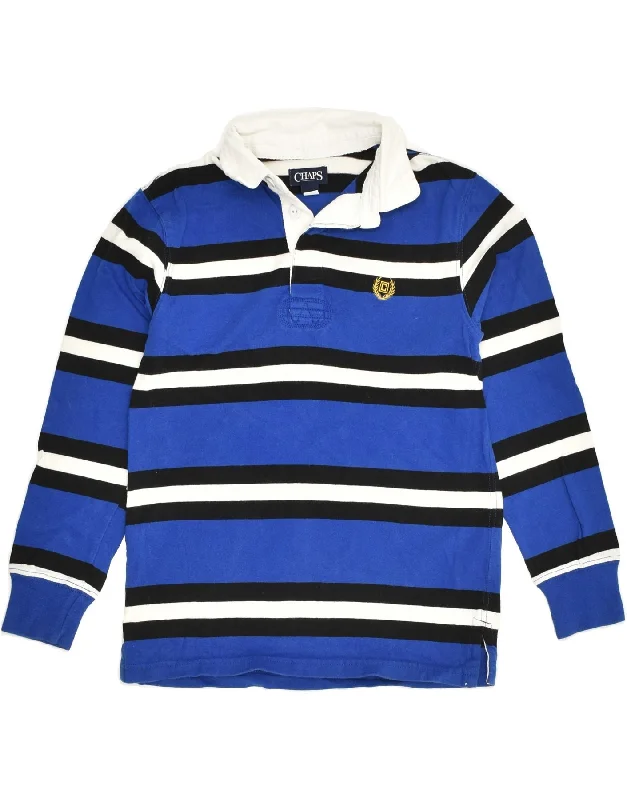 CHAPS Boys Long Sleeve Rugby Polo Shirt 7-8 Years Small  Blue Striped